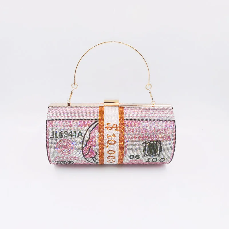 Women Stack of Cash Evening Bag Crystal Rhinestone Clutch