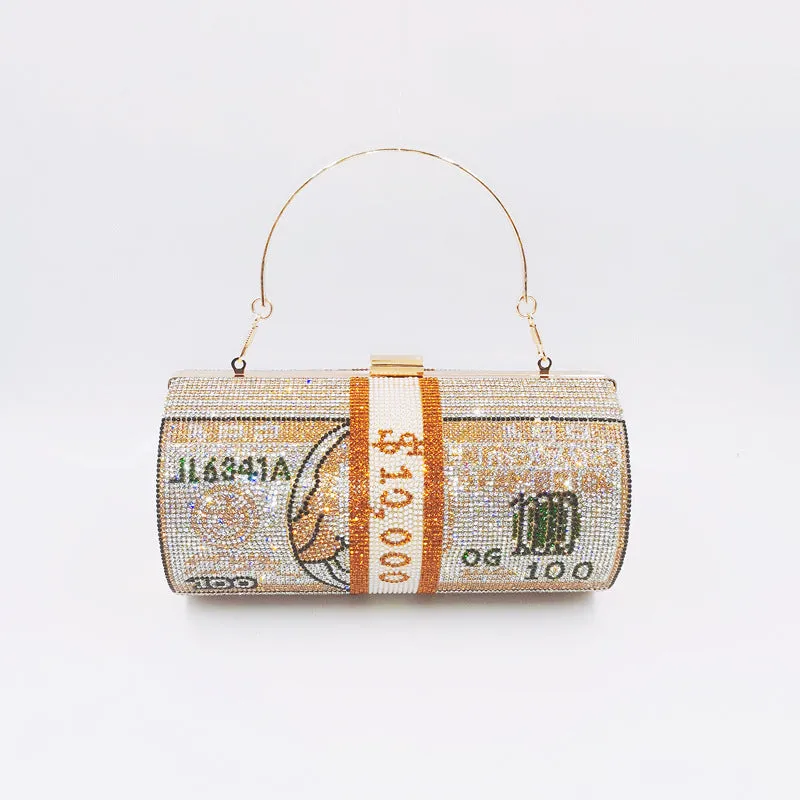 Women Stack of Cash Evening Bag Crystal Rhinestone Clutch