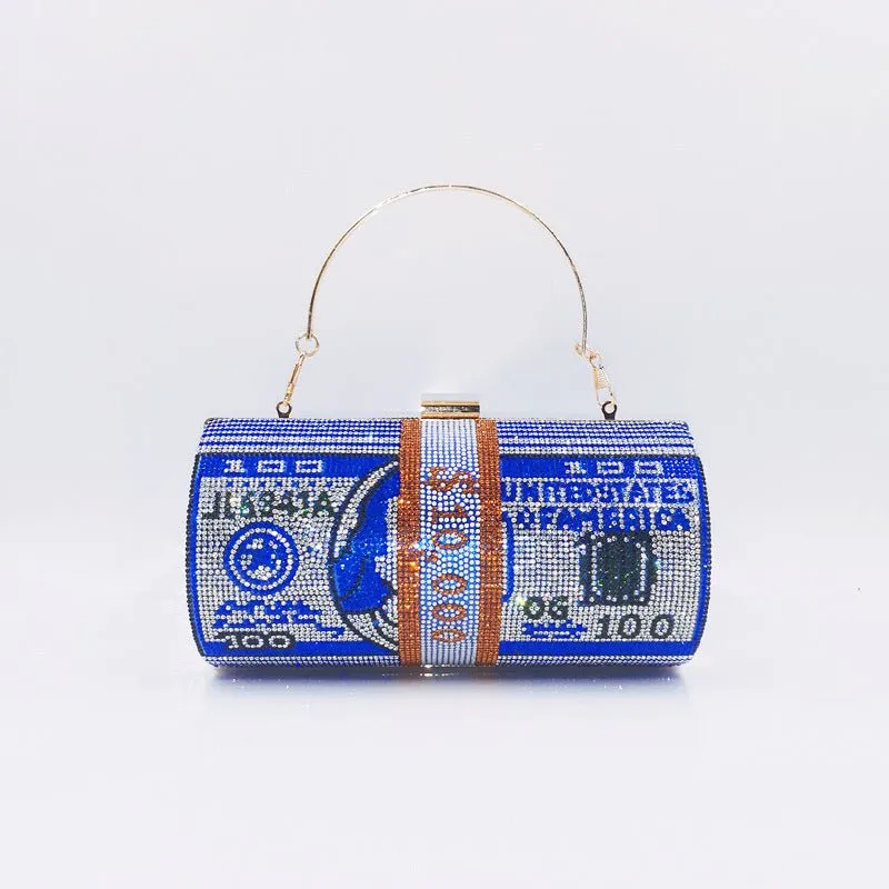 Women Stack of Cash Evening Bag Crystal Rhinestone Clutch