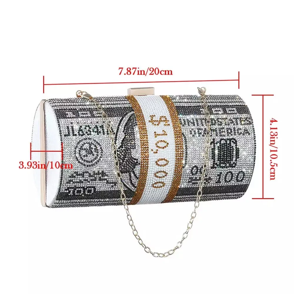 Women Stack of Cash Evening Bag Crystal Rhinestone Clutch