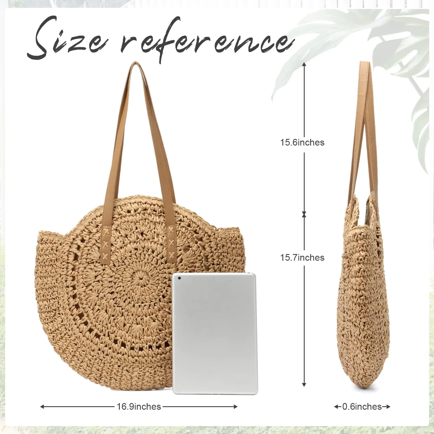 Women Straw Bag Round Handwoven Summer Beach Tote Bag Natural Chic Vacation Shoulder bag