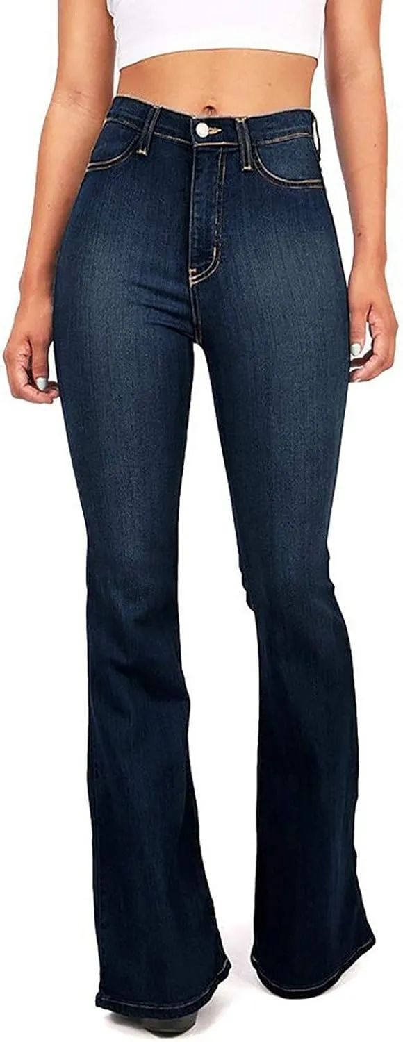 Women Teen Girls Flare Bell Bottom Jeans Y2K Sexy Curvy Slim Fit Butt Lifting Denim Skinny Jeans Available Large Sizes
