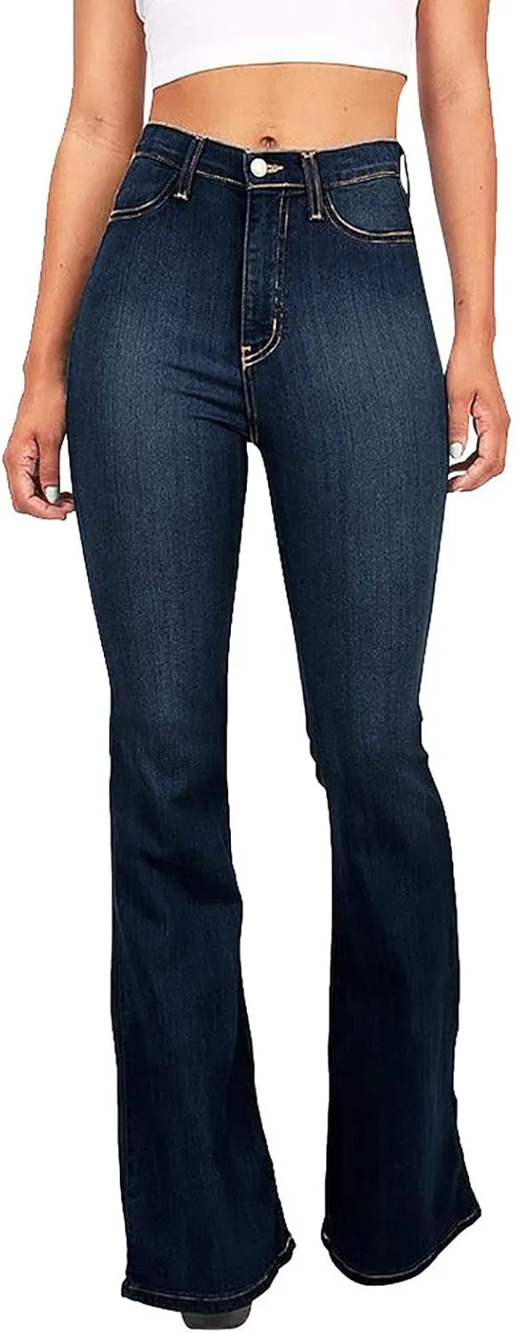 Women Teen Girls Flare Bell Bottom Jeans Y2K Sexy Curvy Slim Fit Butt Lifting Denim Skinny Jeans Available Large Sizes