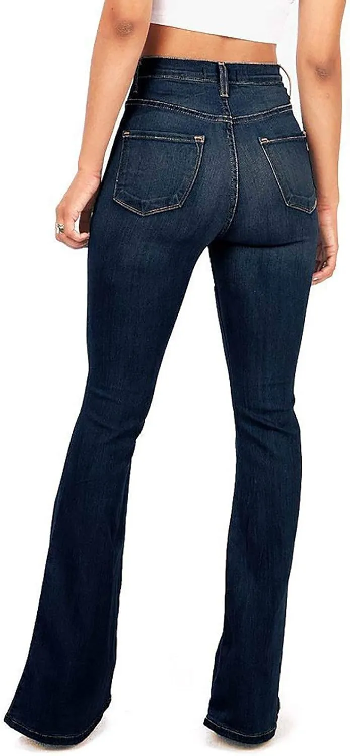 Women Teen Girls Flare Bell Bottom Jeans Y2K Sexy Curvy Slim Fit Butt Lifting Denim Skinny Jeans Available Large Sizes
