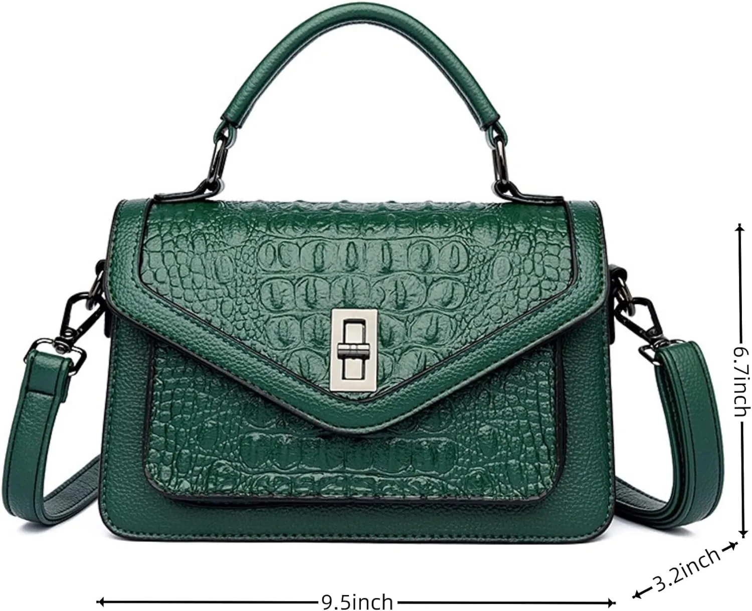 Women Vegan Leather Evening Handbag Crocodile Pattern Handle Clutch Purse Cross Body Envelope Bag