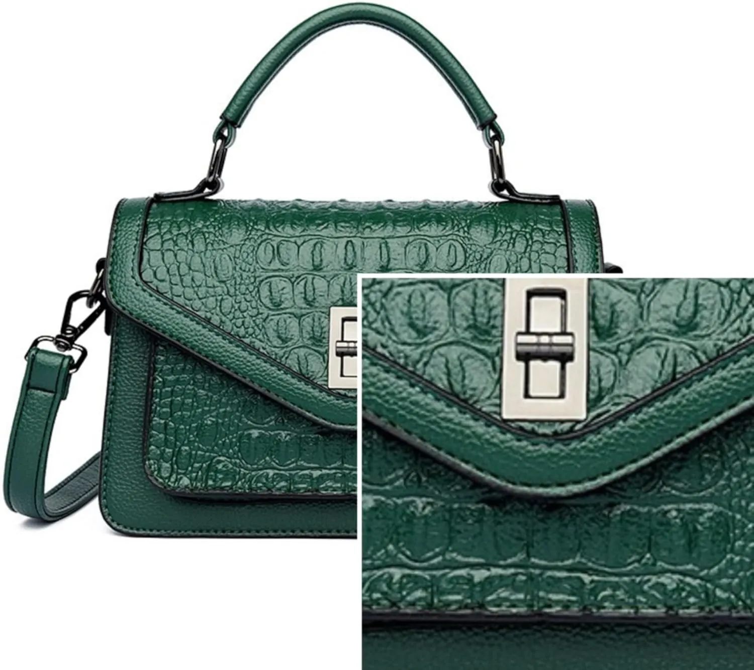Women Vegan Leather Evening Handbag Crocodile Pattern Handle Clutch Purse Cross Body Envelope Bag