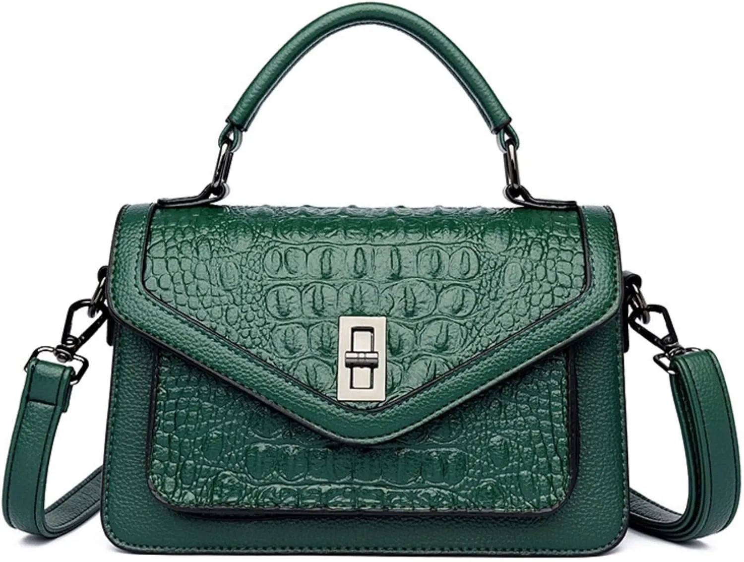 Women Vegan Leather Evening Handbag Crocodile Pattern Handle Clutch Purse Cross Body Envelope Bag