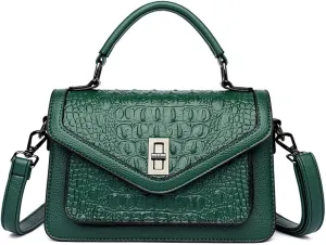 Women Vegan Leather Evening Handbag Crocodile Pattern Handle Clutch Purse Cross Body Envelope Bag