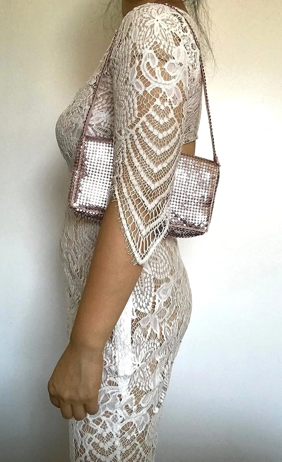 Women Vintage Evening Clutch Metal Mesh soft purse with Short Shoulder Strap for Parties, Weddings, Events