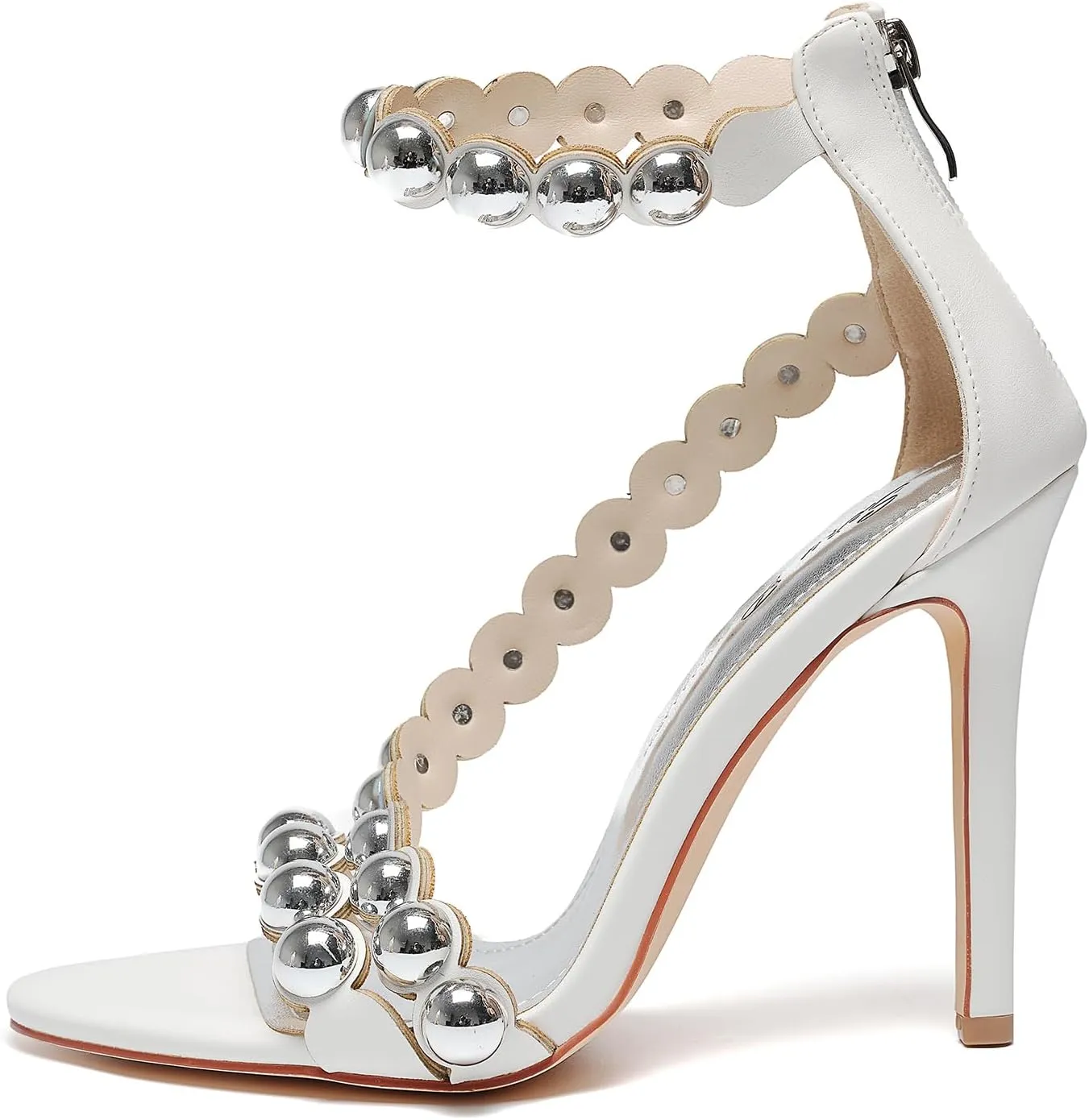 Women's 4.3IN Stiletto Open-Toe Sandals Beaded Ankle Strap & Zip Closure Nightclub Party Wedding Heels Shoes