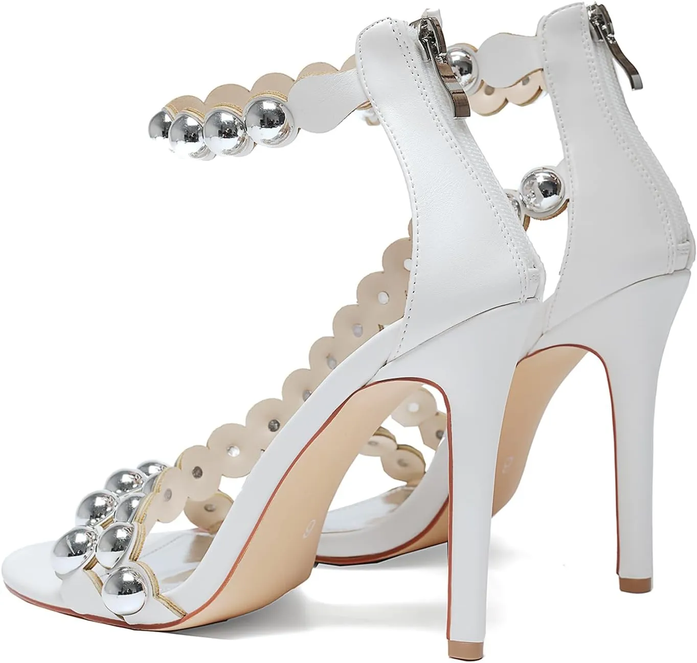 Women's 4.3IN Stiletto Open-Toe Sandals Beaded Ankle Strap & Zip Closure Nightclub Party Wedding Heels Shoes