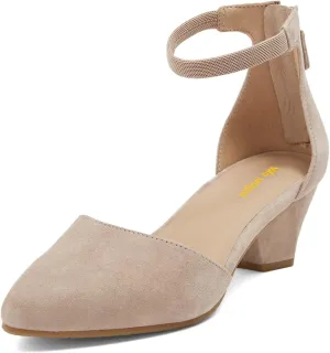 Women’s Ankle Strap Pumps Back Zip D’Orsay Special Chunky Mid Heels Pointed Toe Shoes Shopping Working Party Size 4-16 US
