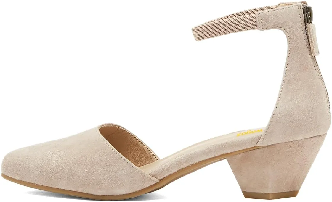 Women’s Ankle Strap Pumps Back Zip D’Orsay Special Chunky Mid Heels Pointed Toe Shoes Shopping Working Party Size 4-16 US