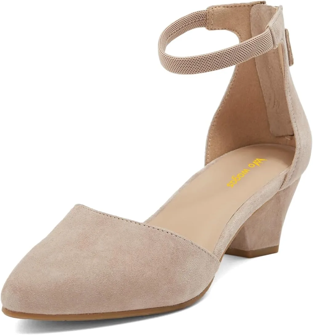 Women’s Ankle Strap Pumps Back Zip D’Orsay Special Chunky Mid Heels Pointed Toe Shoes Shopping Working Party Size 4-16 US