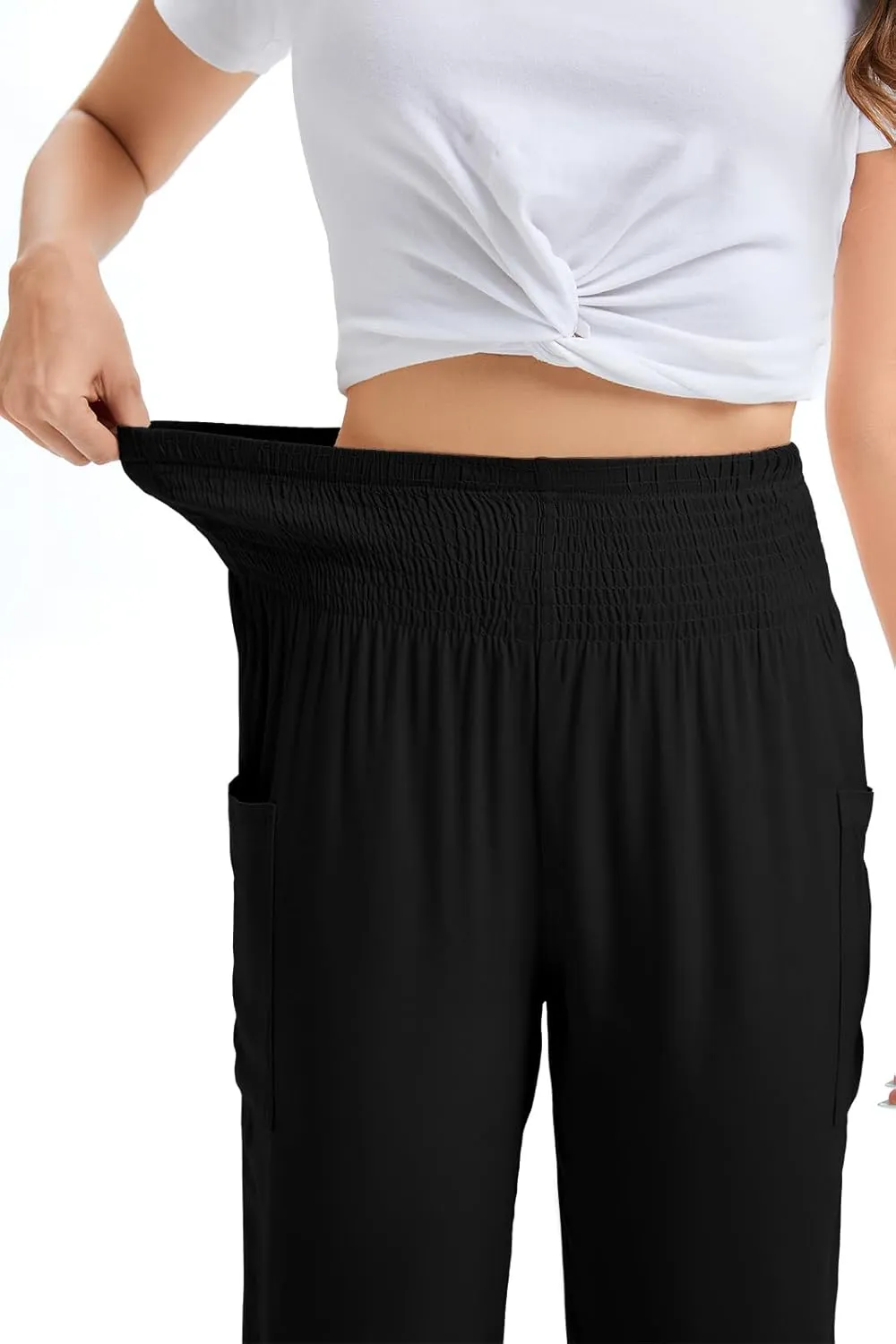 Women's Boho Yoga Harem Pants, High Waist Flowy Lounge Pants Tummy Control Lightweight Soft Travel with Pockets