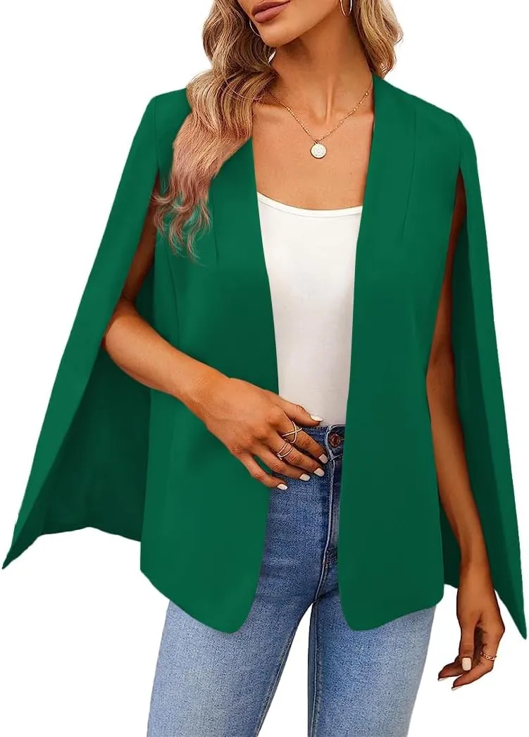 Women's Cape Blazer Split Long Sleeve Open Front Blazer Jacket Business Casual Suit Tops Cardigan Coats
