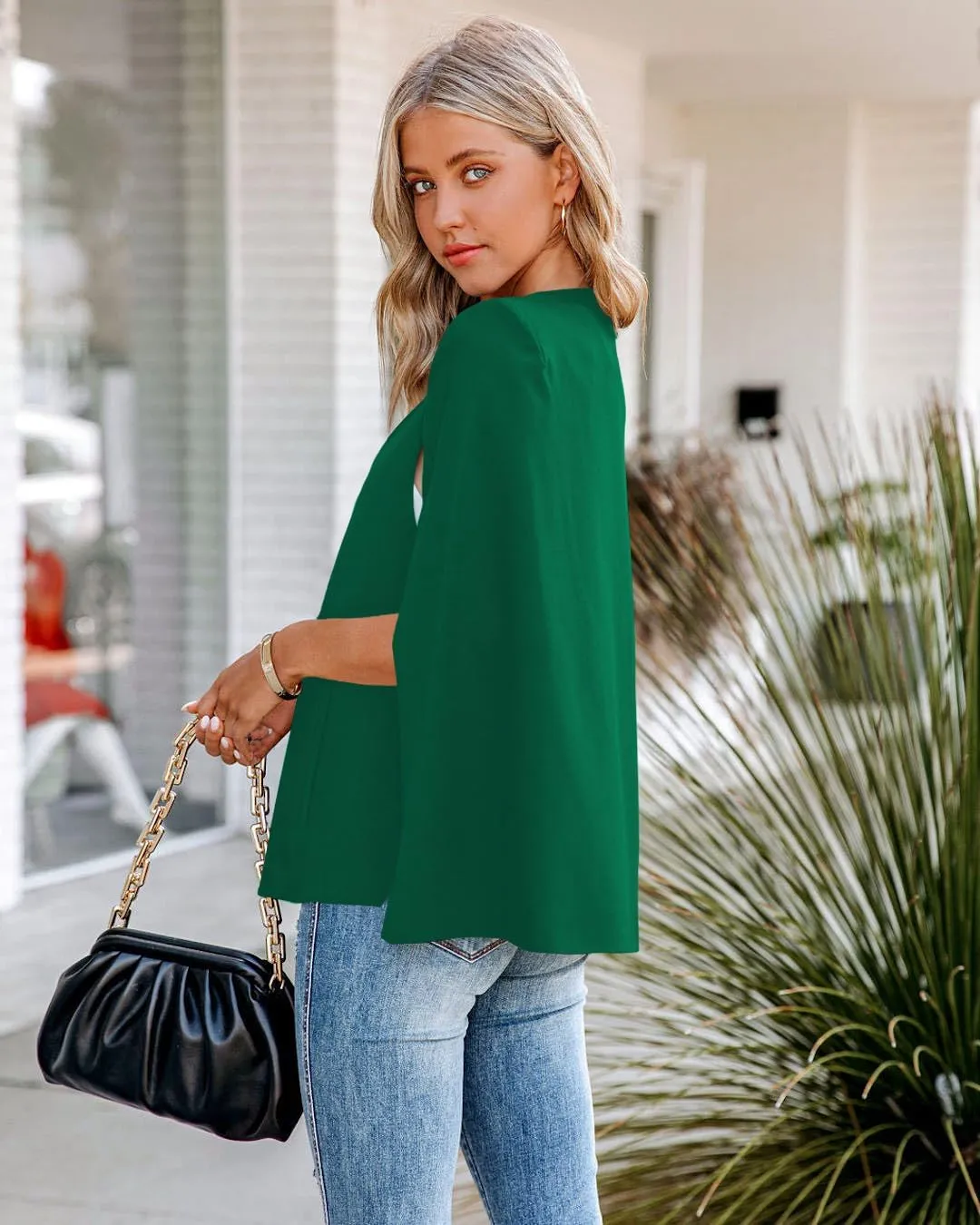 Women's Cape Blazer Split Long Sleeve Open Front Blazer Jacket Business Casual Suit Tops Cardigan Coats