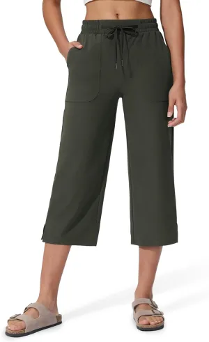 Women's Capri Pants Wide Leg Quick Dry Hiking Capris Water Resistant UPF50 Lightweight Loose Travel
