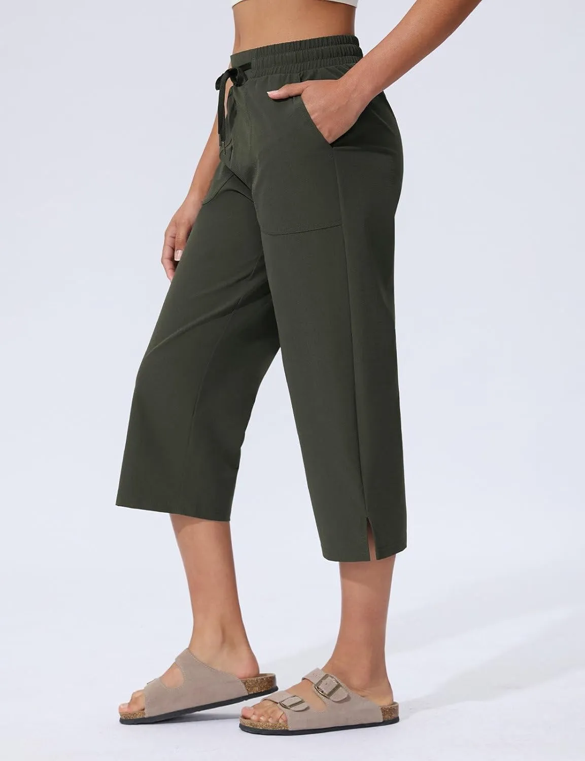 Women's Capri Pants Wide Leg Quick Dry Hiking Capris Water Resistant UPF50 Lightweight Loose Travel