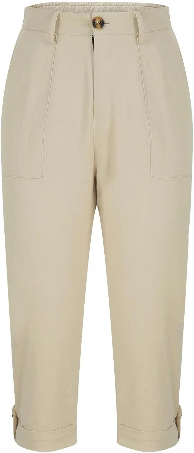 Womens Cargo Capris with Pocket Quick Dry Elastic Waist Hiking Pants Lightweight Casual Travel Running Capri Joggers