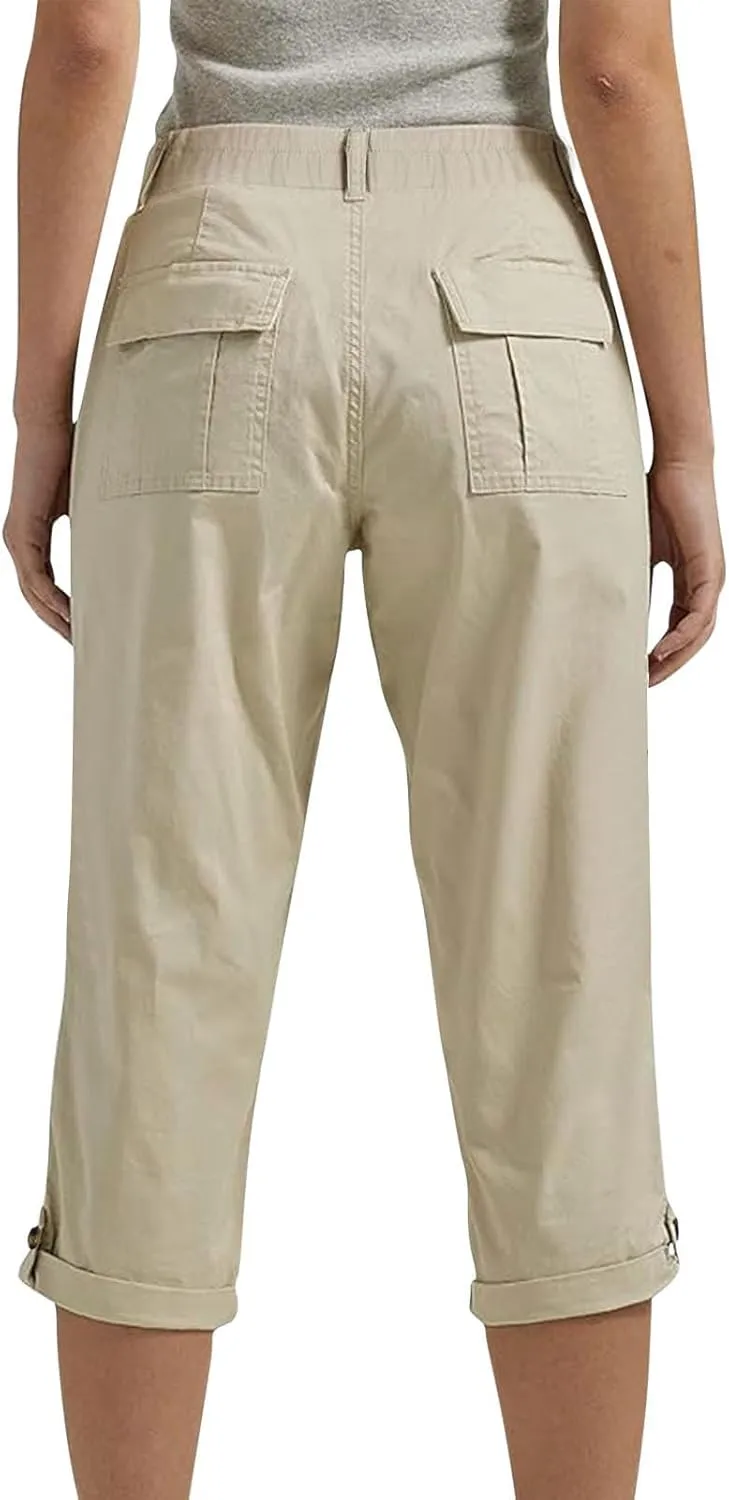 Womens Cargo Capris with Pocket Quick Dry Elastic Waist Hiking Pants Lightweight Casual Travel Running Capri Joggers