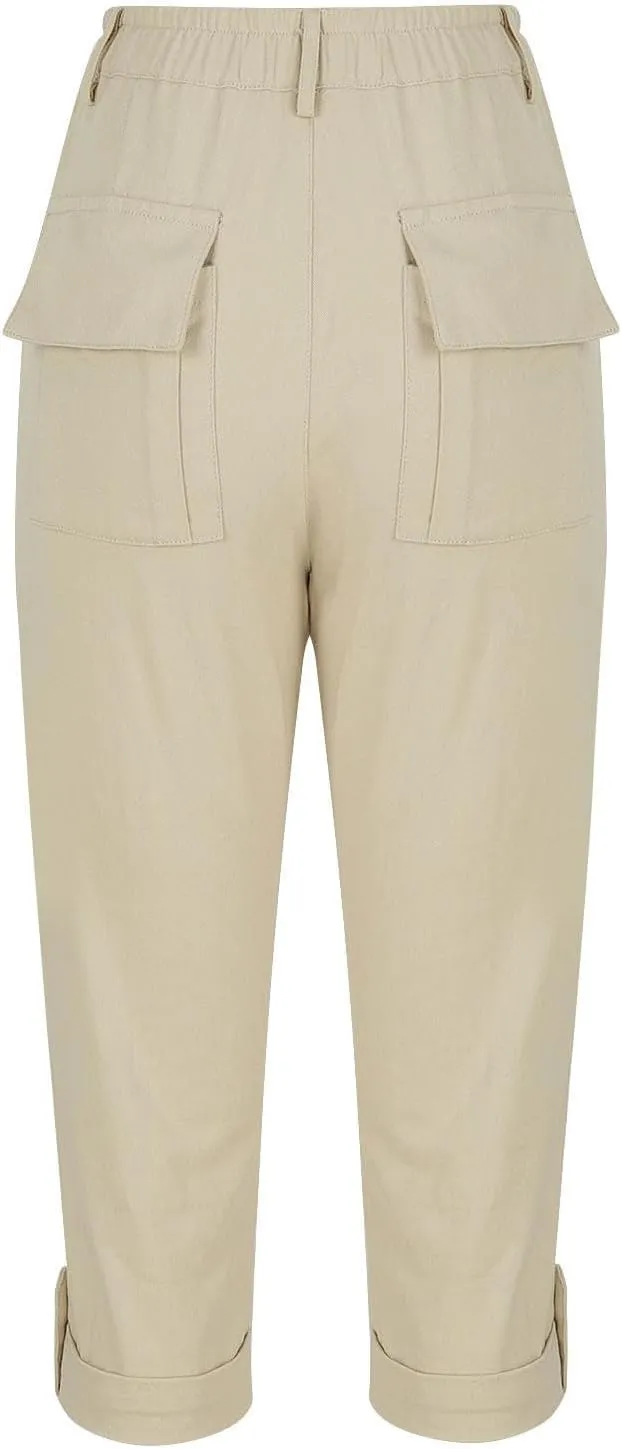 Womens Cargo Capris with Pocket Quick Dry Elastic Waist Hiking Pants Lightweight Casual Travel Running Capri Joggers