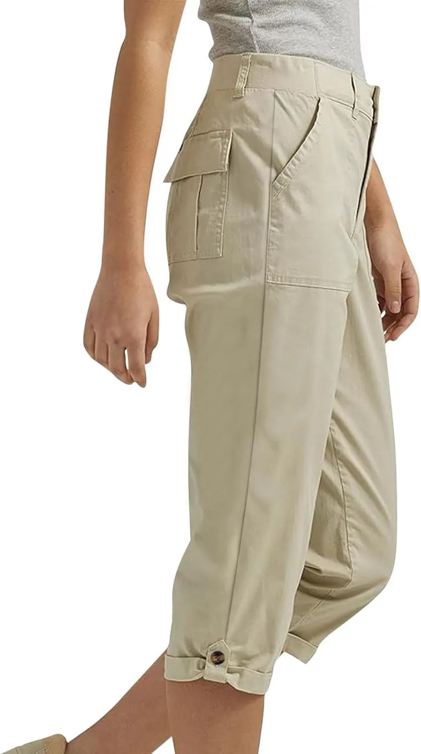 Womens Cargo Capris with Pocket Quick Dry Elastic Waist Hiking Pants Lightweight Casual Travel Running Capri Joggers