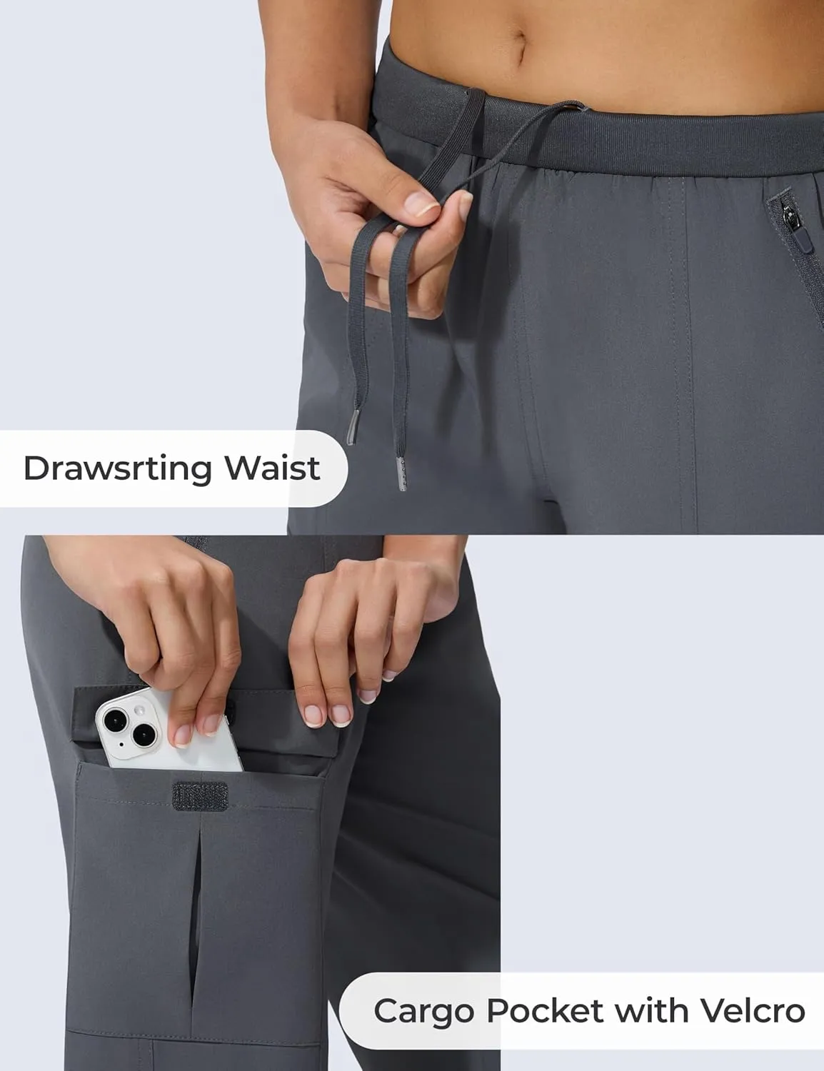 Women's Cargo Joggers Lightweight Hiking Jogger Pants Zipper Pockets Travel Athletic UPF 50 