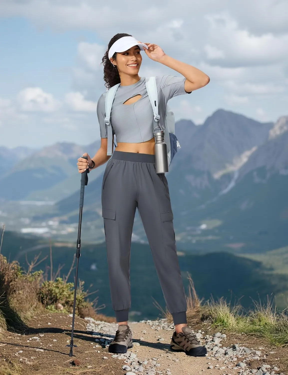 Women's Cargo Joggers Lightweight Hiking Jogger Pants Zipper Pockets Travel Athletic UPF 50 