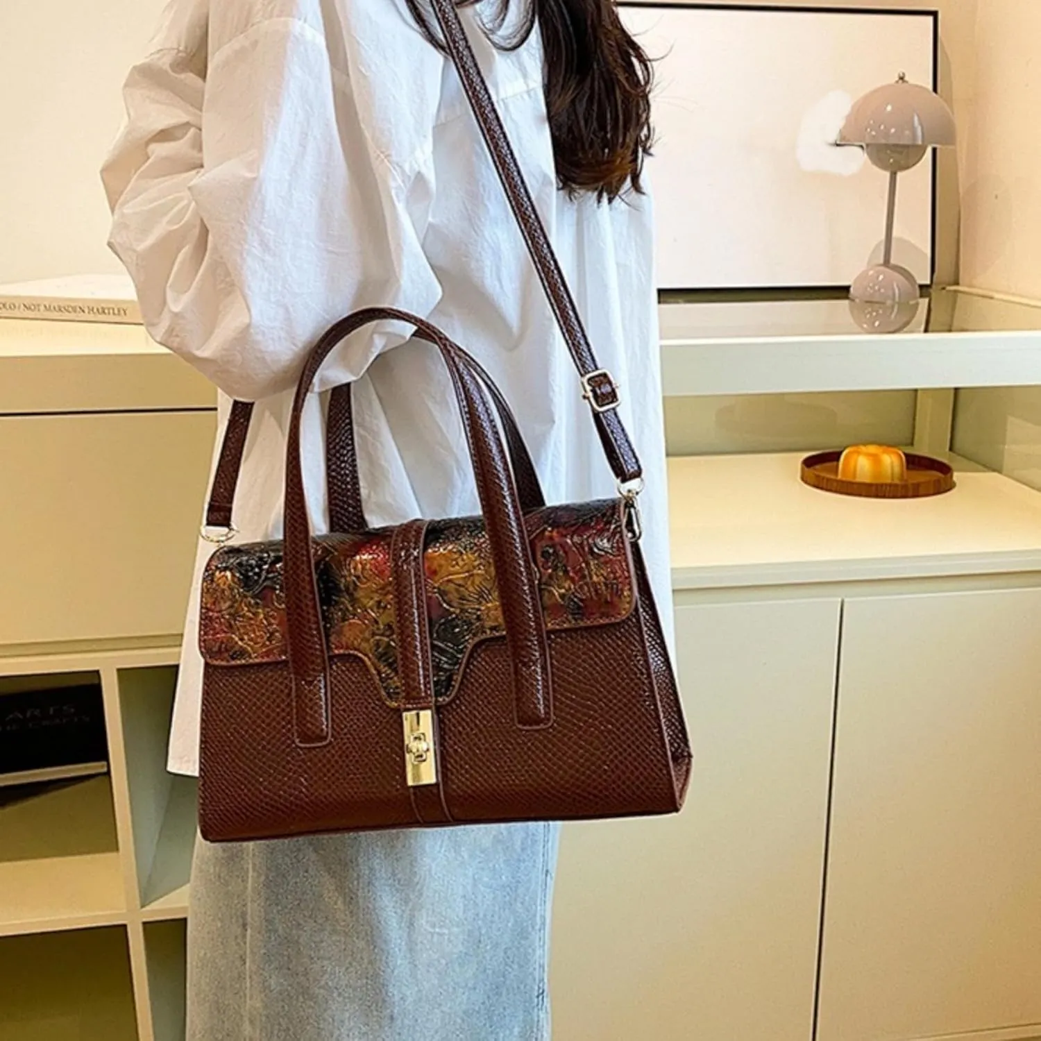 Womens Fashion Snakeskin Evening Handbag Top Handle Clutch Purse Chain Shoulder Cross-body Bag