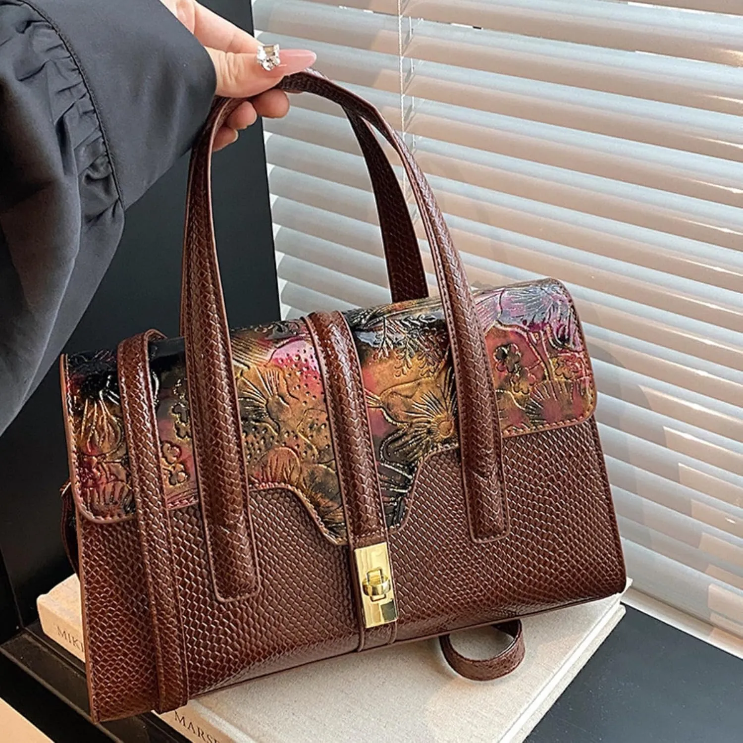 Womens Fashion Snakeskin Evening Handbag Top Handle Clutch Purse Chain Shoulder Cross-body Bag
