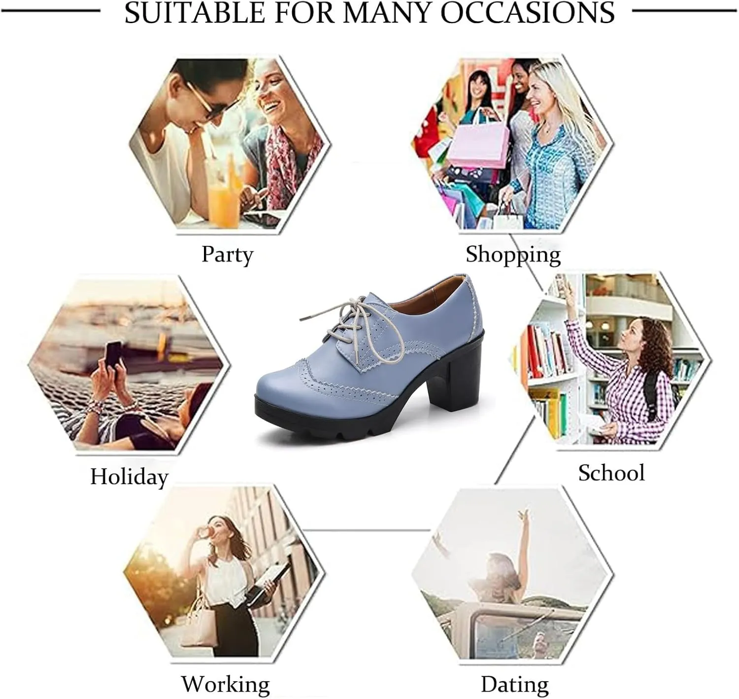 Women's Genuine Leather Comfort Chunky Heel Brogue Oxfords Retro Breathable Round Toe Lace-Up Lug Sole Block Heel Pumps for Casual Work Office Dress Shoes