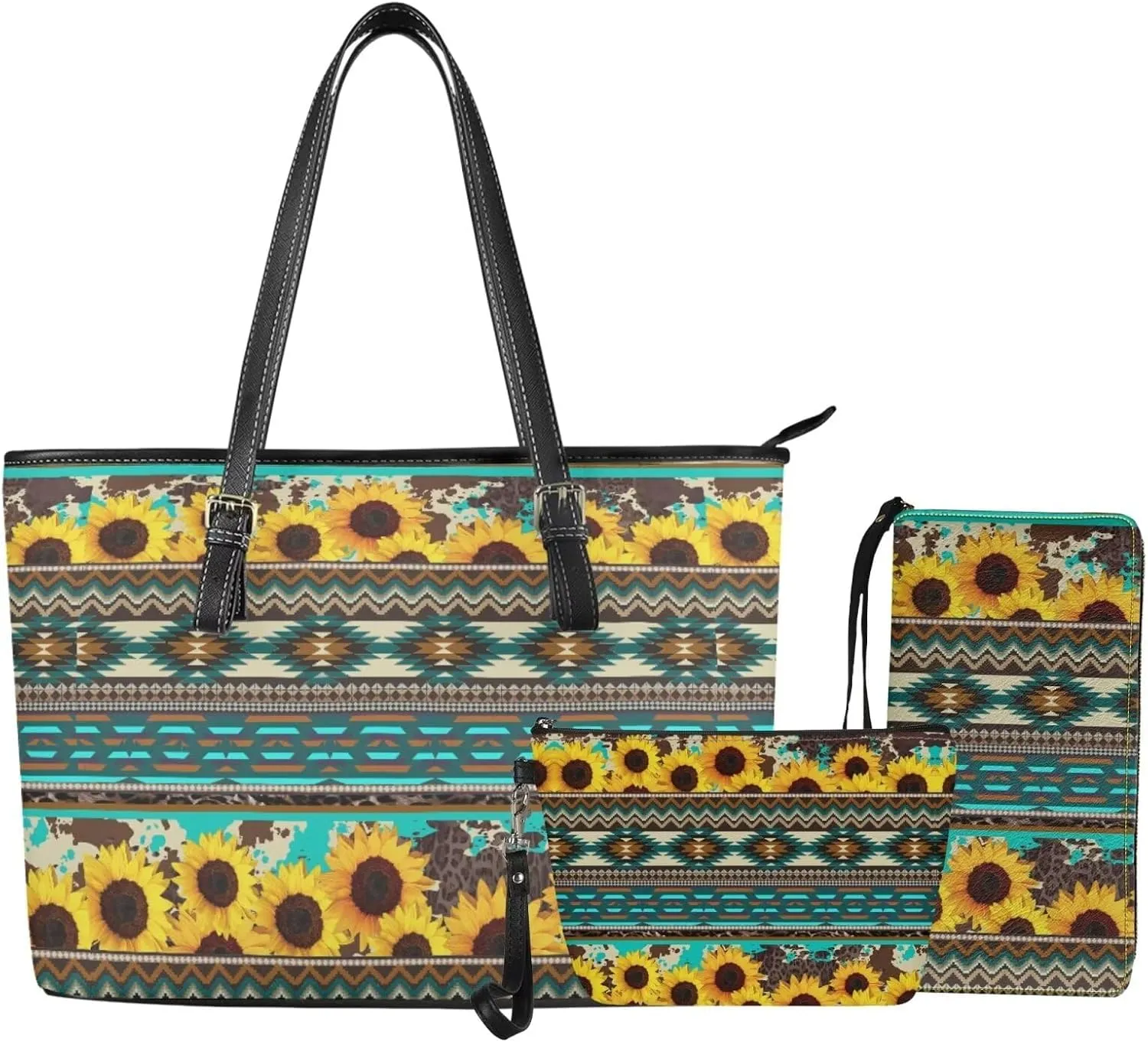 Women's Handbag Makeup Bag and Wallet Set of 3 Pack Tote Bags Purse for Beach, Work, Office