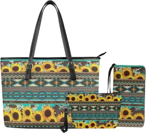 Women's Handbag Makeup Bag and Wallet Set of 3 Pack Tote Bags Purse for Beach, Work, Office