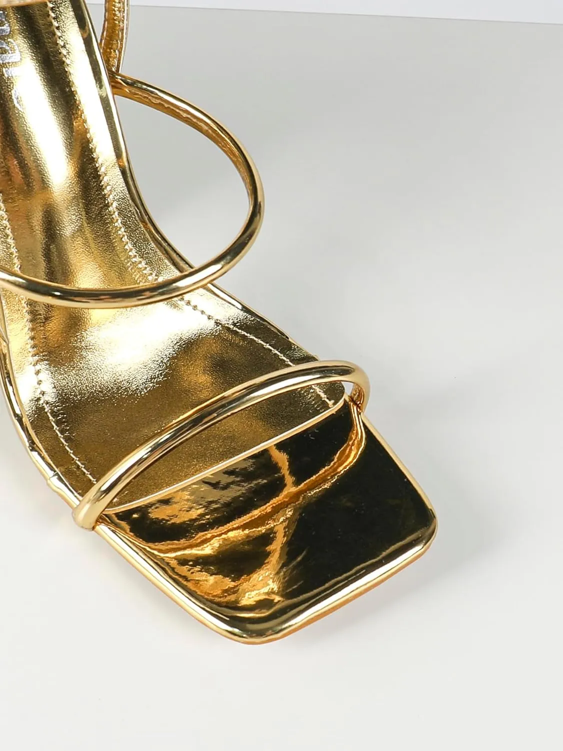 Women’s High Heel Sandals – Square Toe Dress Heels with Crisscross Straps and Gold Geometric Block Heel – Party Nightclub Fashion Shoes