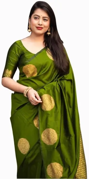 Women's Kanjivaram Soft Pure Silk Banarasi Sarees With Blouse Piece