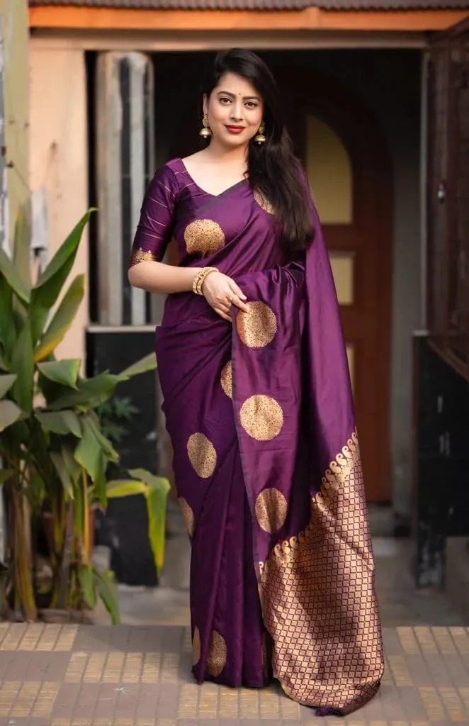 Women's Kanjivaram Soft Pure Silk Banarasi Sarees With Blouse Piece