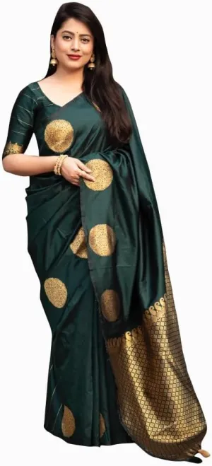 Women's Kanjivaram Soft Pure Silk Banarasi Sarees With Blouse Piece