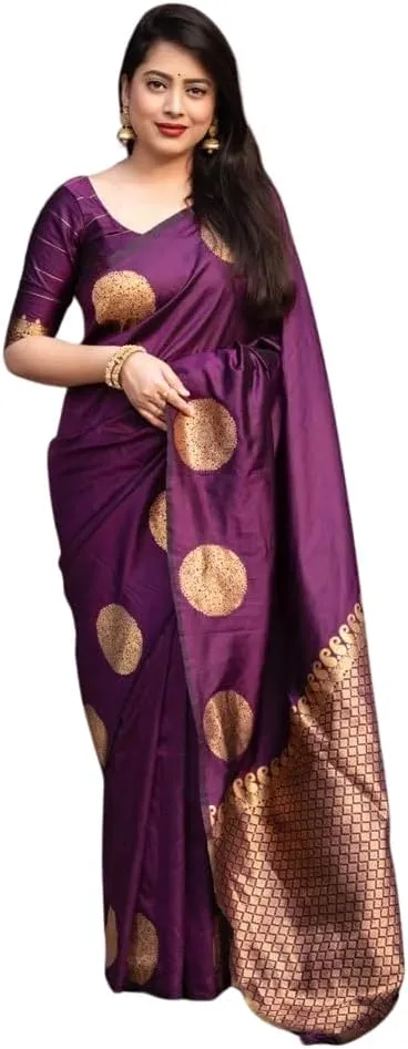 Women's Kanjivaram Soft Pure Silk Banarasi Sarees With Blouse Piece