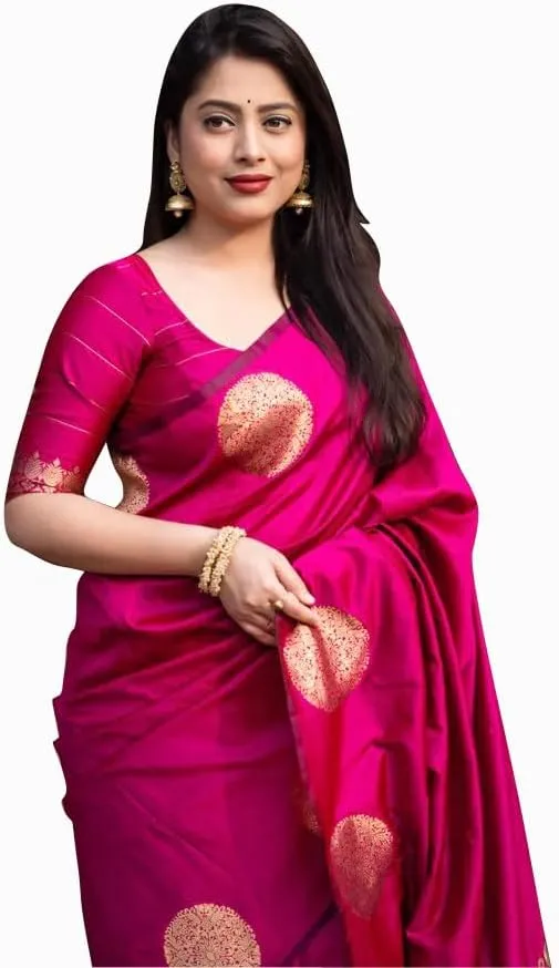 Women's Kanjivaram Soft Pure Silk Banarasi Sarees With Blouse Piece