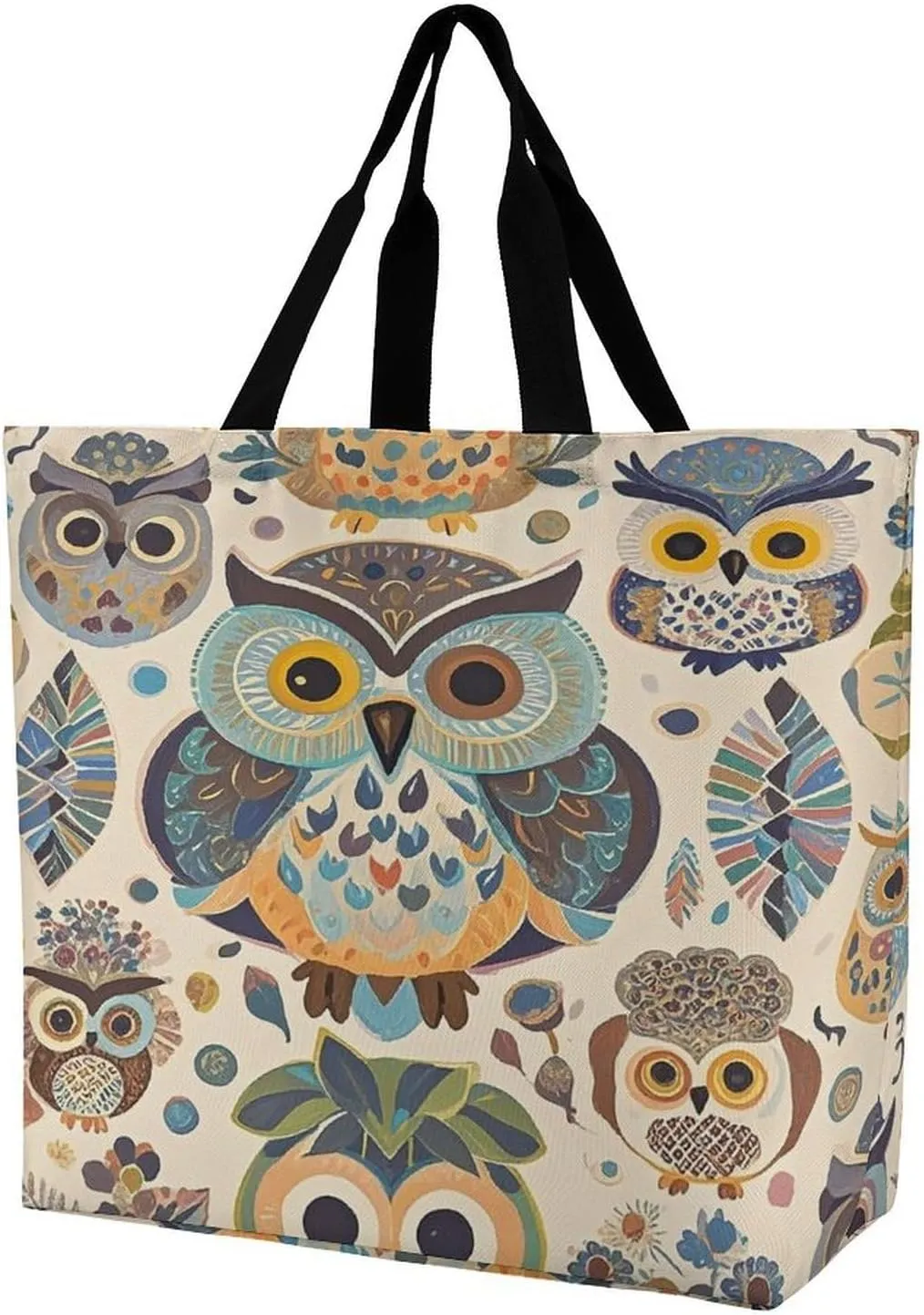 Women's Large-capacity Shoulder Shopping Bag Reusable Foldable Shopping Bags Color Owl Pattern Beach Bag