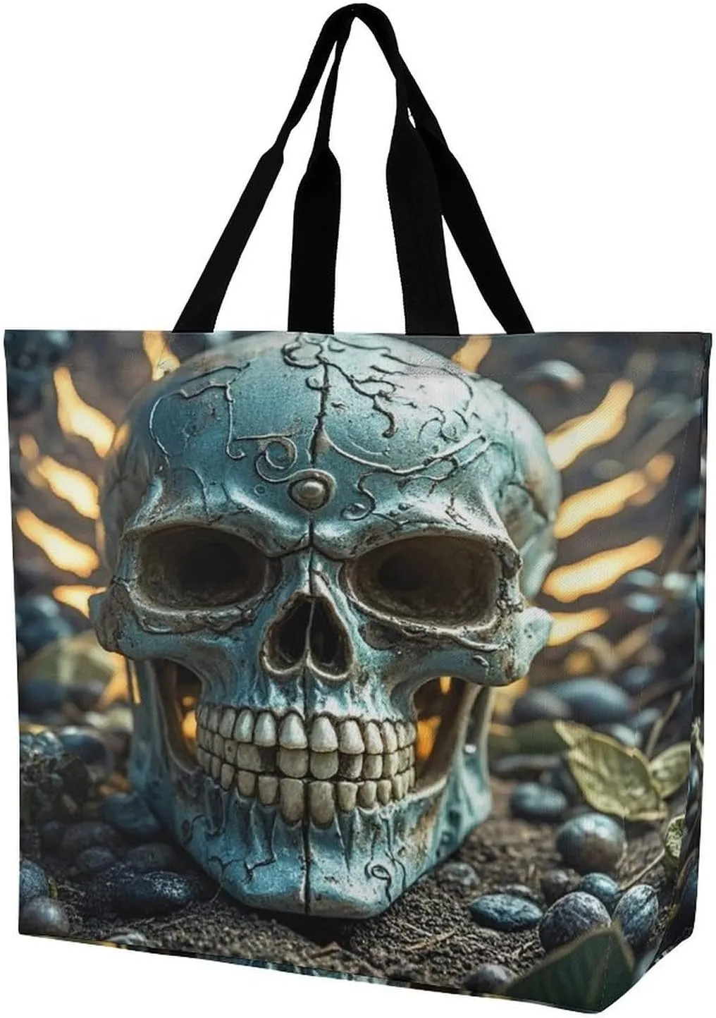 Women's Large-capacity Shoulder Shopping Bag Reusable Foldable Shopping Bags Cool Evil Skull Beach Bag