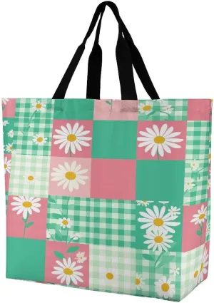 Women's Large-capacity Shoulder Shopping Bag Reusable Foldable Shopping Bags Daisy Grid Beach Bag