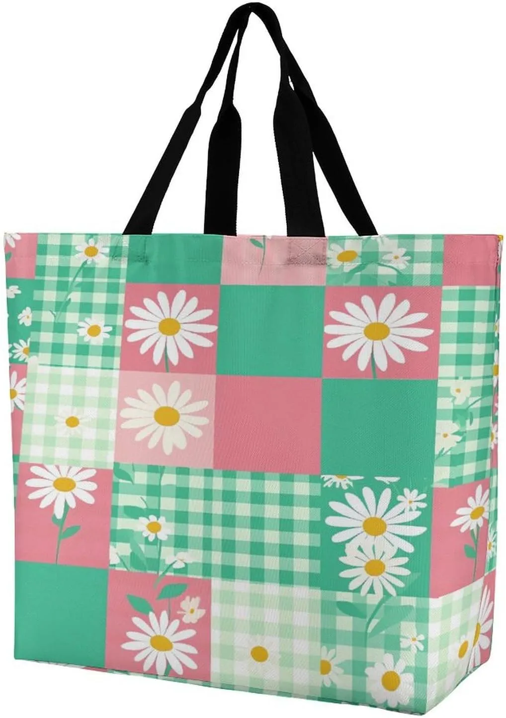 Women's Large-capacity Shoulder Shopping Bag Reusable Foldable Shopping Bags Daisy Grid Beach Bag