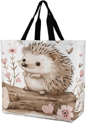 Women's Large-capacity Shoulder Shopping Bag Reusable Foldable Shopping Bags Hedgehog Sitting on Top Beach Bag