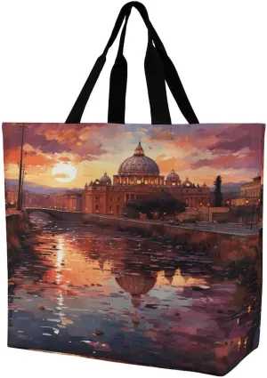 Women's Large-capacity Shoulder Shopping Bag Reusable Foldable Shopping Bags Rome Sunset Beach Bag