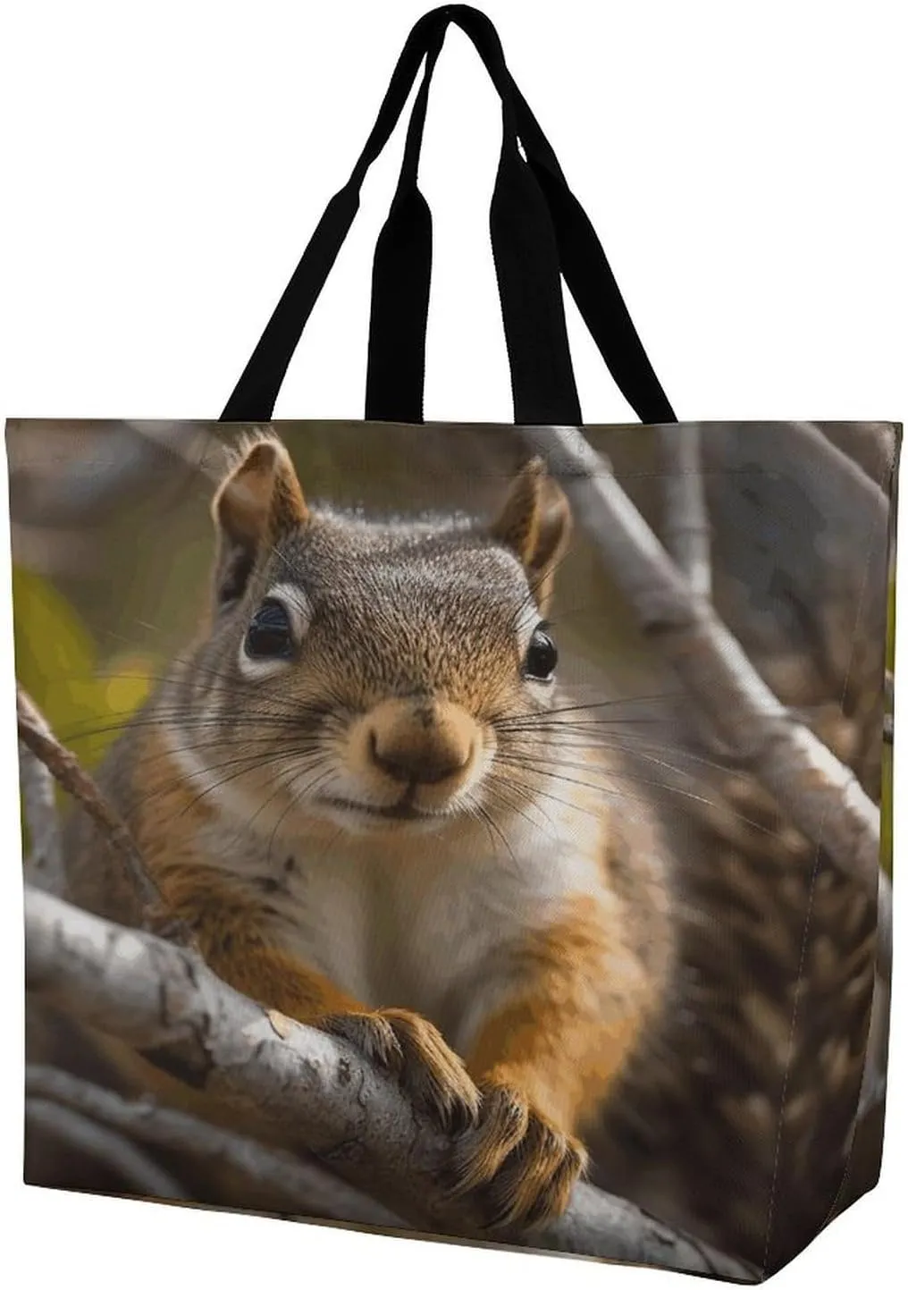 Women's Large-capacity Shoulder Shopping Bag Reusable Foldable Shopping Bags Squirrel in Tree Beach Bag