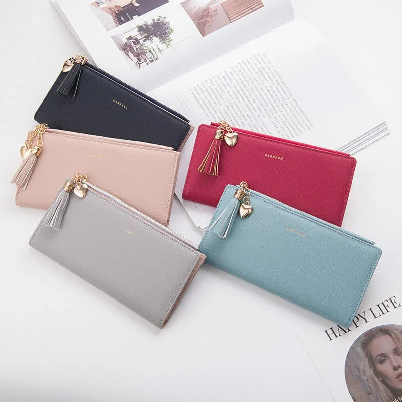 Women's Long Leather Tassel Zipper Clutch/Purse