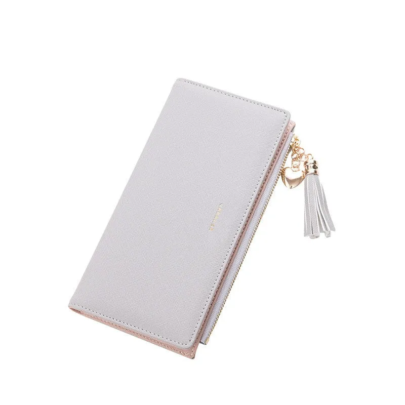 Women's Long Leather Tassel Zipper Clutch/Purse