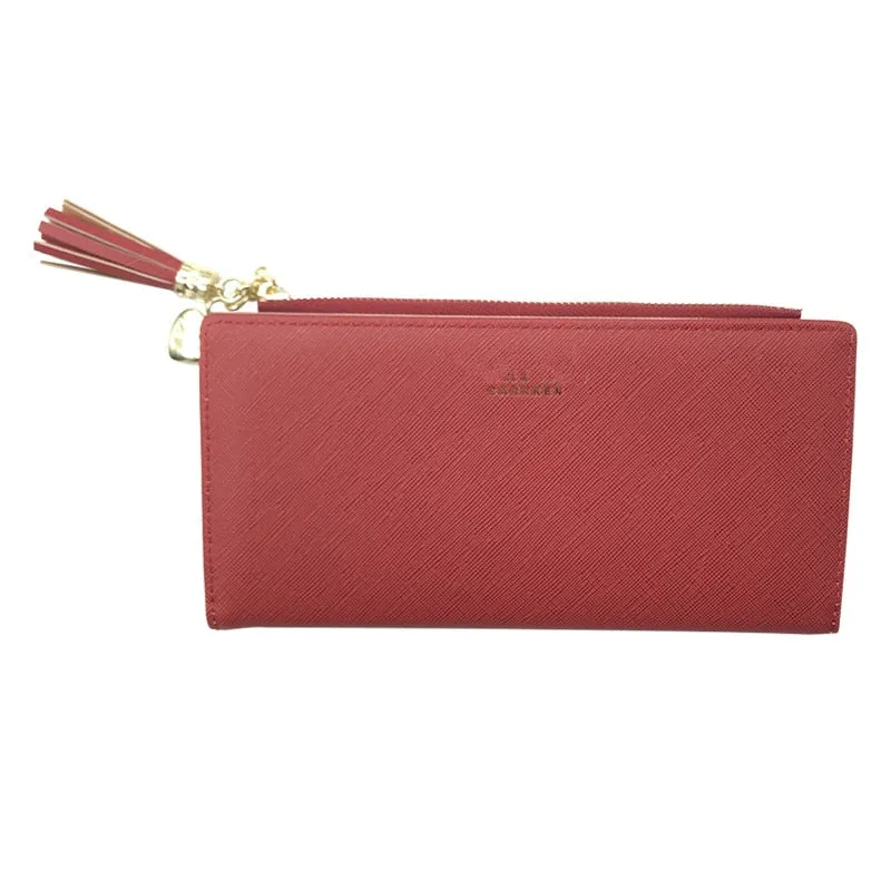 Women's Long Leather Tassel Zipper Clutch/Purse